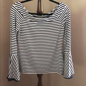 WHBM Navy Striped Bell Sleeve Top